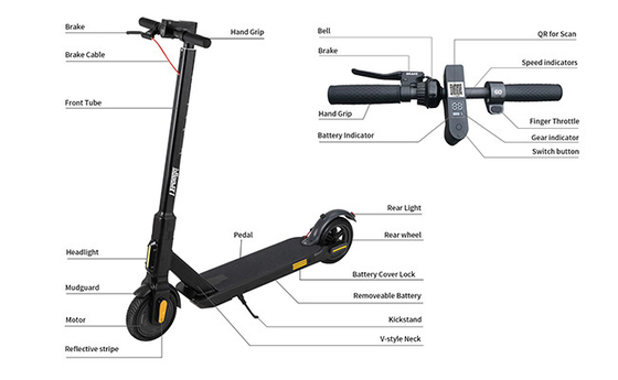 Siyah Renkli Paylaşılan Elektrikli Scooter, Güçlü Çıkarılabilir Pilli 8.5 &amp;#39;&amp;#39; Lastik Boyutu