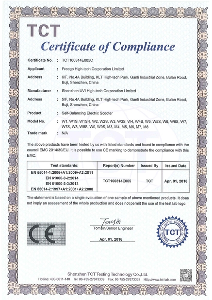 Çin Freego High-Tech Corporation Limited Co., Ltd. Sertifikalar