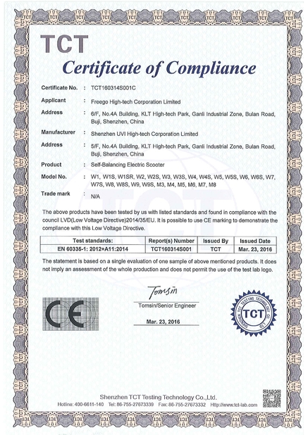 Çin Freego High-Tech Corporation Limited Co., Ltd. Sertifikalar